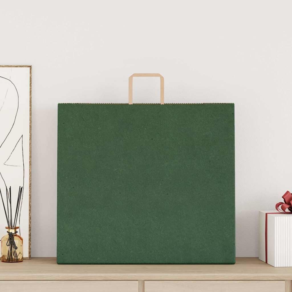 Zielone torby papierowe Kraft 250 szt. z uchwytami linowymi, 54 x 15 x 49 cm, solidne papierowe torby na zakupy z recyklingu, na zakupy, imprezy i pakowanie prezentów