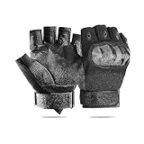 Liovoras Fingerless Gloves for Men, Motorcycle Gloves Hard Shell Knuckle Protection Leather Palm - Size L