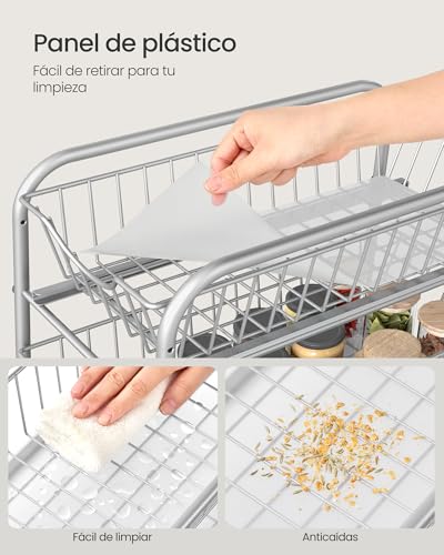 Miniatura 7 de Songmics Organizador De Cocina, Estantería De 2 Niveles Extraíbles Para Armario, Organizador Apilable Bajo El Fregadero Con Cajones, Para Cocina, Baño, Gris Paloma Kcs017e01v1