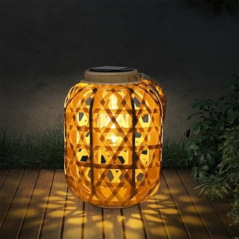 Large Bamboo Solar Lantern for Outdoor Decor Cover