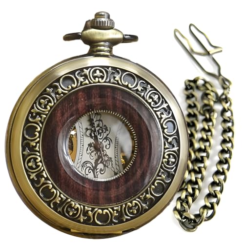 Relógio de bolso mecânico retrô, mostrador numeral romano, vento manual, caixa de liga de zinco de bronze, mostrador 1,97, inclui corrente