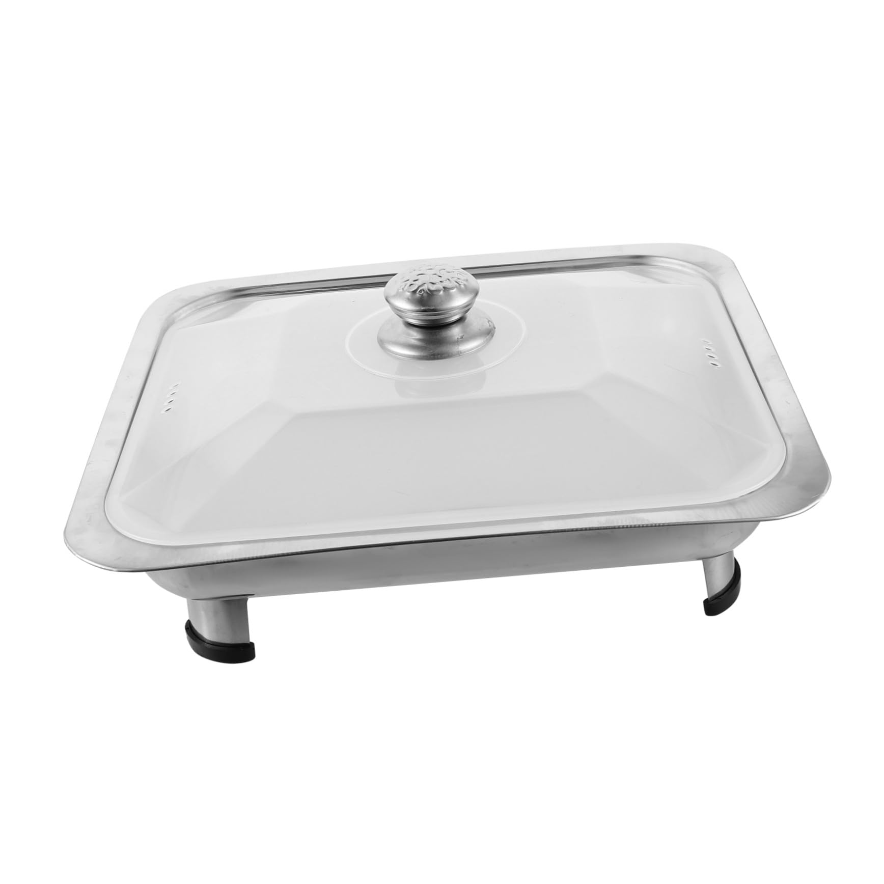 Bandeja para Servir Buffet De Acero Inoxidable 34x28x5 Cm con Tapa De Plástico, Plato Rectangular para Alimentos, Soporte Adecuado para Fiestas y Catering Industrial