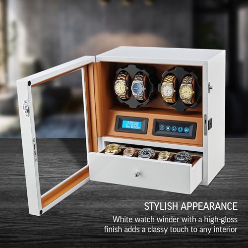 Image of 4 Watch Winder with 5 Watch Storage Space, LCD Display, Touch Control and Interior Light