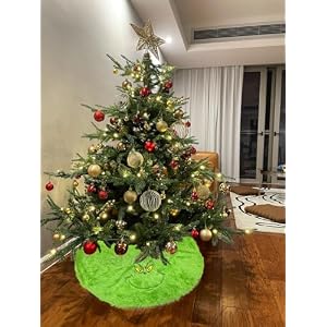 Christmas Tree Skirt Decoration Plush Faux Fur Christmas Tree Skirt Green Tree Skirt for Xmas Holiday Christmas Decorations 48 inches