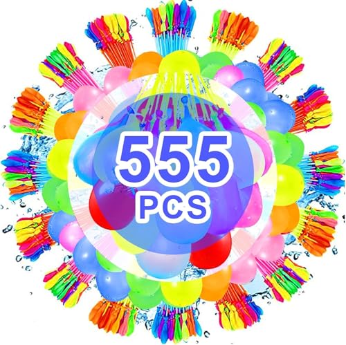 Image of Water Balloons Self Sealing, 555PCS Quick Fill Water Bombs with 3 Tap Connectors, Reusable Balloons for Kids Adults Easy Fill, Colourful Balloon for Beach Pool Party Outdoor Fight Summer Games