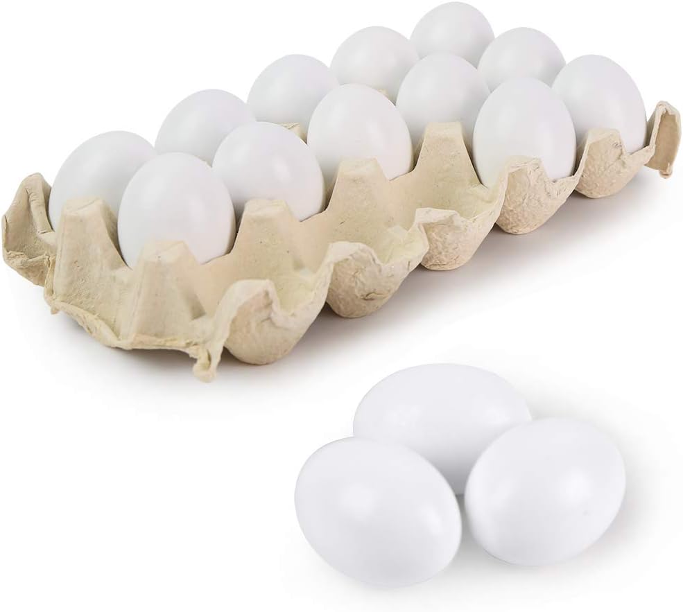 SallyFashion 15 PCS White Wooden Eggs Easter Eggs Fake Eggs for Children DIY Game,Kitchen Craft Adornment,Toy Foods