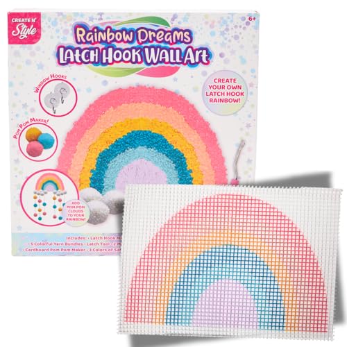 Image of Innovative Designs Create N' Style DIY Rainbow Latch Hook Kit, Girls Arts & Crafts Set, Fun Craft Activity Kit for Kids Age 6+