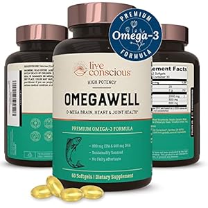 OmegaWell Omega 3 Fish Oil – 2000mg Capsules: Heart, Brain, & Joint Support – 800 mg EPA 600 mg DHA – w/ Natural Lemon…