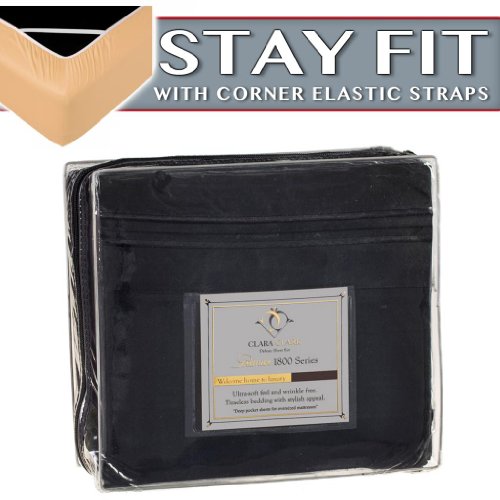 Clara Clark 1800 Series Bed Sheet Set King Black