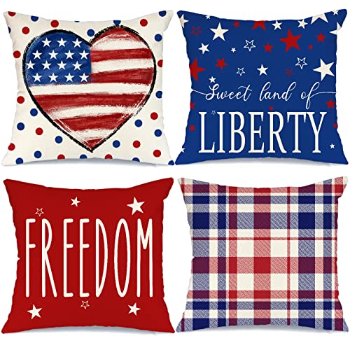Geeory 4Th Of July Decorations Pillow Covers 18 X 18 Set Of 4 Polka Dots Star Stripe Heart Freedom Plaid Throw Pillow Covers Patriotic Pillows Independence Memorial Day Decor Cushion Case G312-18 #TOP25