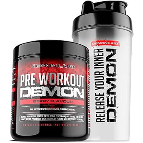 Pre Workout Demon Bundle with 700ml Shaker - Hardcore Pre-Workout Powder Supplement with Creatine, Caffeine, Beta-Alanine and Glutamine (Berry 360g and Shaker) Cover