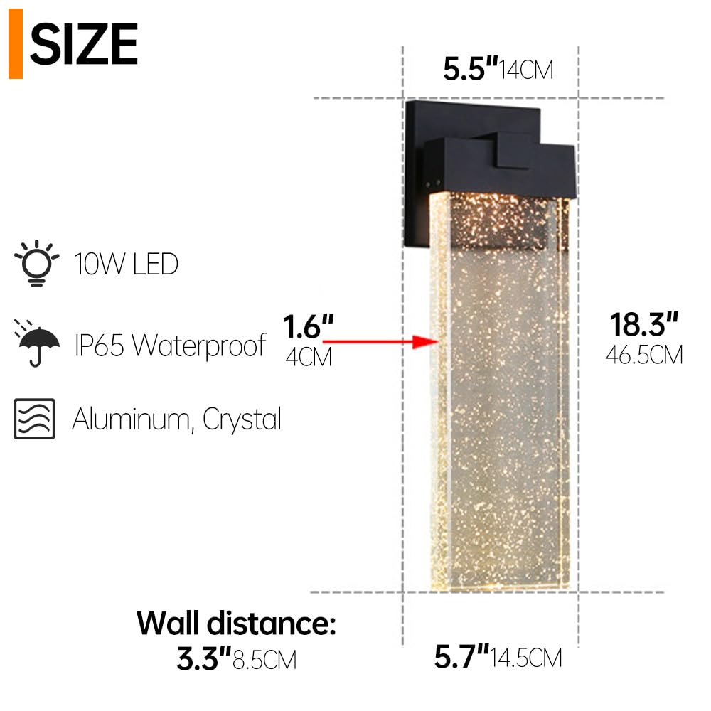 TRIVIDHA Wandleuchte für den Außenbereich, mit Kristallglas, quadratisch, Außenlicht, Aluminium, schwarz, IP65, wasserdicht, LED-Beleuchtung, für den Außenbereich, modern, für Eingangstür, Gar