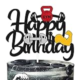 Gym Birthday Cake Topper Weightlifting Happy Birthday Sign Cake Decorations for Man Women Boy Girl...