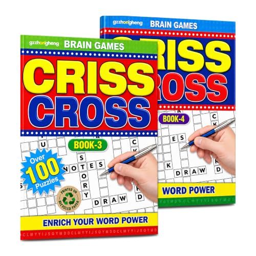 Image of GZZHONGHENG Criss Cross Puzzle Books for Adults Pack of 2 – Book 3 & Book 4, 400+ Large Print Word Fit Puzzles, Crossword Style Brain Games, Travel Puzzle Books, Mind Training & Relaxation