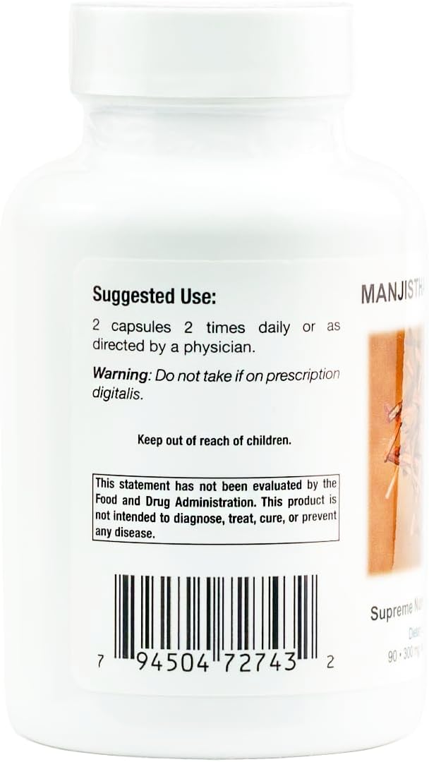 Supreme Nutrition Manjistha Supreme, 90 Pure Indian Madder Root Vegetarian Capsules - Image 3