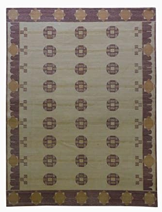 Merorug Rectangular Hand Knotted Nepali Carpet 8' X 10' Nepalese Handmade 8 Feet by 10 Feet Area Rug Wool and Silk Mix 100 Knot Beige Color Nepali Rug