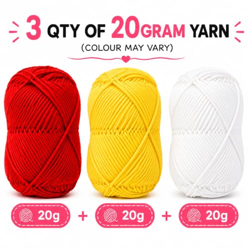 Image of Viharini Crochet Kit for Beginners with Yarn, Hooks, Stitch Markers, Knitting Needles, Eyes, Keychain, DIY Tools & Crochet Thread - Complete Crocheting Set for Adults and Kids (Red Yellow White)