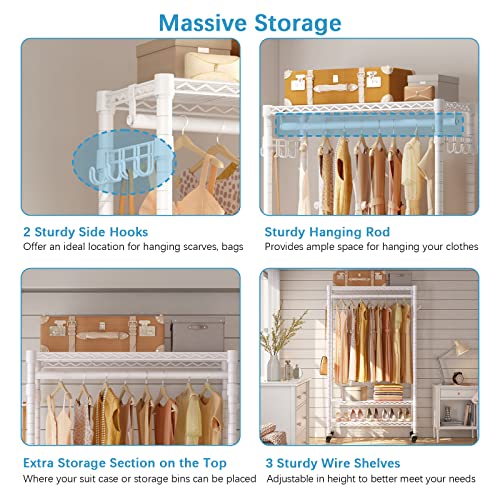 Vipek R1C Plus Rolling Clothes Rack With Cover Portable Closet For Hanging Clothes, Heavy Duty Garment Rack Freestanding Clothing Rack With Wheels & Hanging Rod, White Closet Rack With Gray Cover #TOP6