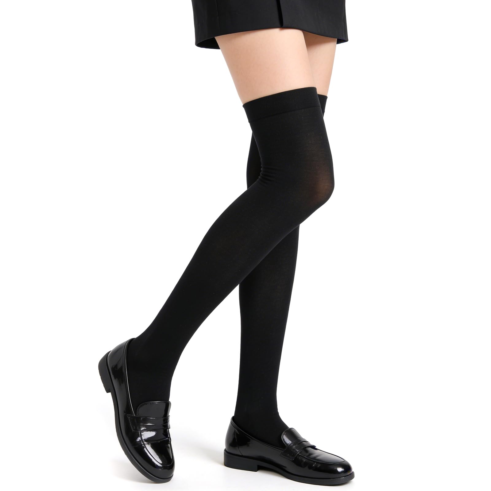 Fachoi Unisex Black Womens Thigh High Socks, Extra Long Knee High Socks Stretchy Over The Knee Socks Long Boot Stockings For Women Girls Daily Wear F4-Csgxw