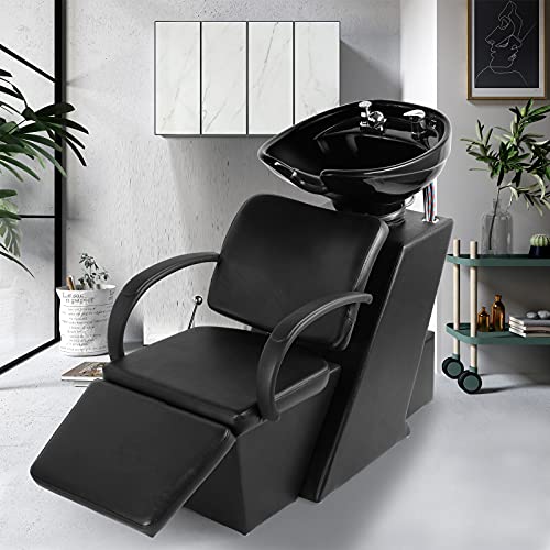 Artist Hand Shampoo Bowl And Chair Ceramic Bowl Shampoo Chair Adjustable Backwash Sink Salon Wash Unit Shampoo Station W/Adjustable Footrest Salon Equipment For Spa Beauty Tattoo #TOP27