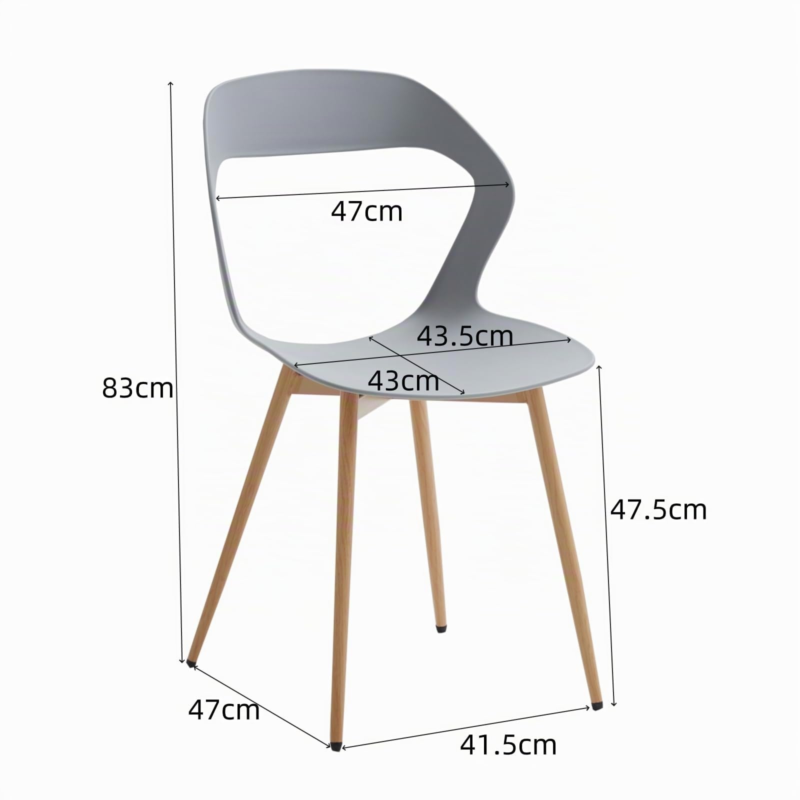Juego de 6 Sillas de Comedor Nórdicas, Sillas de Cocina, Piernas de Silla Metálica, Diseño de Respaldo Hueco Grande, Adecuado para Salas de Estar, Salas de Ocio - Gris + Madera