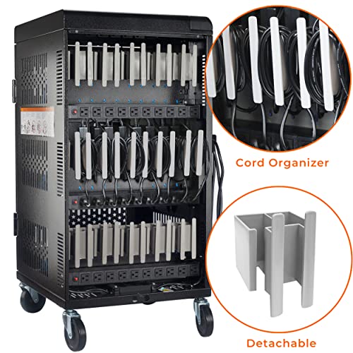 Metateel Fully Assembled 30 Bay Mobile Charging And Storage Cart For Ipad,Chromebook And Laptop Computer With Keypad Lock,Up To 14-Inch Screen Size,Surge Protection,Front & Back Access Locking Cabinet #TOP4