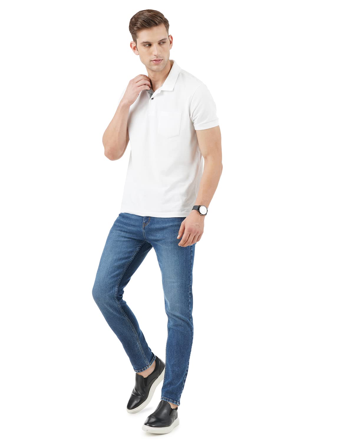 INKD Vaqueros Slim Fit para Hombre - Tiro Medio | Mezcla de algodón | Costuras en Contraste | Tejido elástico | Diseño clásico de 5 Bolsillos