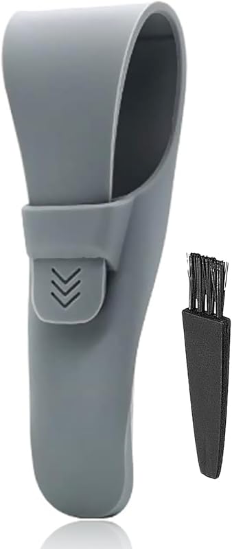 Capa de viagem de silicone LinMei para barbeador, cinza, com escova de limpeza