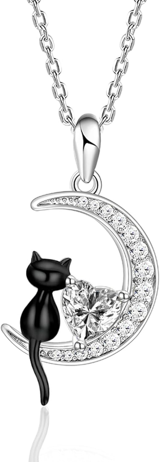 Amazon | [Jeulia] 誕生石ネックレス｜月と猫のハートペンダント