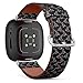 CJBROES Replacement Leather Watch Band, Compatible with Fitbit Versa 3 and Fitbit Sense of Wristband Bracelet Accessory - White Birds Outline on Black
