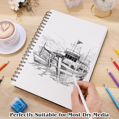 A4 Sketch Book, 60 Sheets Hardcover Spiral Bound Sketch Pad, 160gsm Thick Paper Drawing Pad, A4 Sketchbook for Sketching, Drawing, Pencil & Charcoal, Ideal for Artists, Art Projects - Image 5