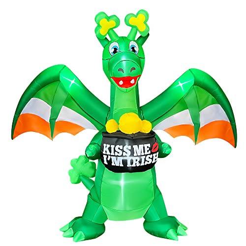 SEASONBLOW 7 Ft Inflatable St. Patrick's Day Dragon Holding a Pot of Gold Decoration with Shamrock Horn Irish Wings LED Blow Up Yard Decor for Lawn Yard Garden Indoor Outdoor Holiday Party by SEASONBLOW - Image 4