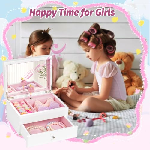 Miratino Music Jewelry Box Gifts for Girls, Wooden Kids Jewelry Boxes & Organizers with Spinning Dancer, Musical Jewelry Storage Gift for Little Girl Toddler Christmas Birthday New Year (White) by Miratino - Image 3