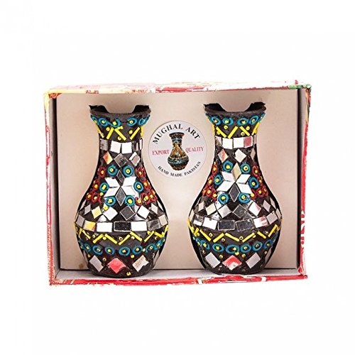 Vase Set of 2 Shisha Moti Craft Table top Decorative Accent I Beads and Mirror Work I Handmade with Mirror Mosaics and All Sorts of Interesting Beads I Pakistani Artisan Design I Pakistani décor