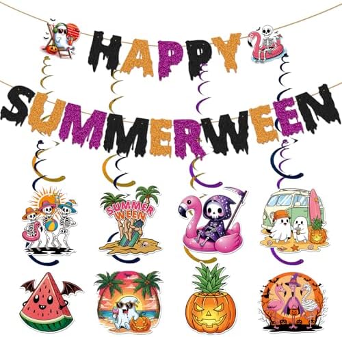 Happy Summerween Banner, Summer Halloween Party Decorations, Halloween In Summer Decor, Summerween Birthday Bachelorette Party Decorations image 4