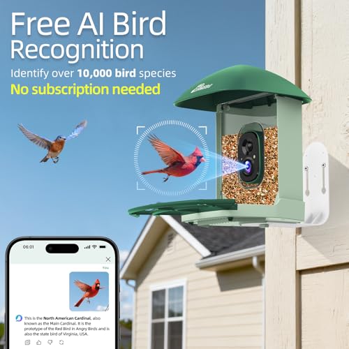 Smart Bird Feeder with 4MP HD Camera, Birdwatching Camera with Free AI Identify Birds & Solar Panel for Outdoors, Auto Video Capture & Instant Notifications,for Dad Granpa Birdlovers,Green by RichBird - Image 5