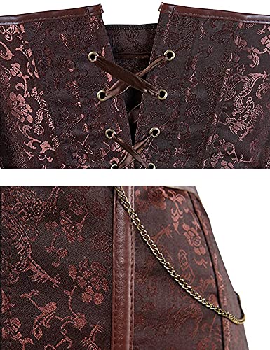 Le Beauty Corset Women's Steampunk Spiral Steel Boned Vintage Retro Corset Tops Bustier Brown 6Xl #TOP4