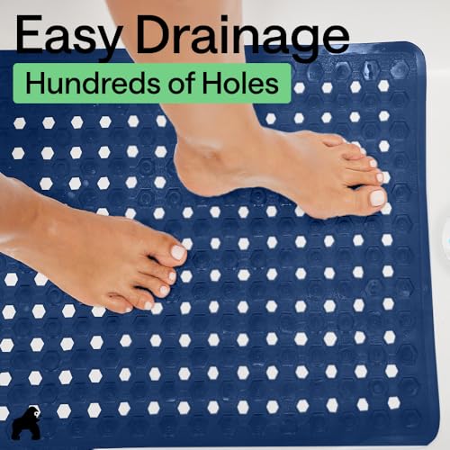 Image of GORILLA GRIP Patented Square Shower Stall Mat, Small Bathtub Floor Mats for Stand Up Showers, Suction Cups and Drainage Holes, Machine Wash, Soft on Feet, Bathroom Accessories 21x21 Inch, Navy Blue