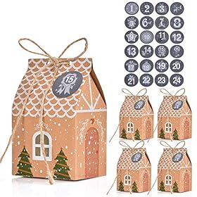 FORMIZON 24 Calendrier de l&rsquo;Avent, Boites Cadeau Noël, Boîtes Calendrier de l&rsquo;Avent DIY, 24 Sacs en Papier avec Autocollants, Cupcakes, Bonbons Noël, Thanksgiving (Calendrier)