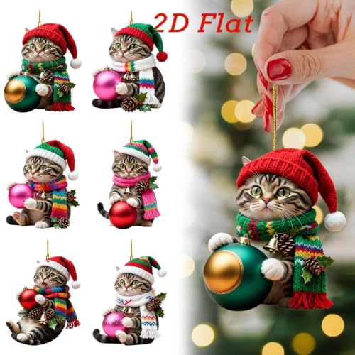 3 Inch Cats Christmas Tree Ornament 2D Santa Hat Scarf Warm Cute House,A - image 3