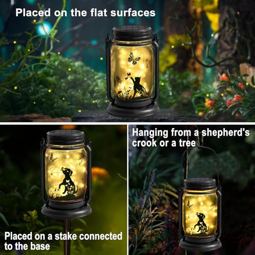 YJFWAL Solar Cat & Butterfly Lanterns Outdoor Waterproof - Cat Lover Gifts for Women Mom Grandmom Birthday Mothers Day, LED Hanging Mason Jar Fairy Lights for Garden Yard Patio Decor by YJFWAL - Used condition - Image 2