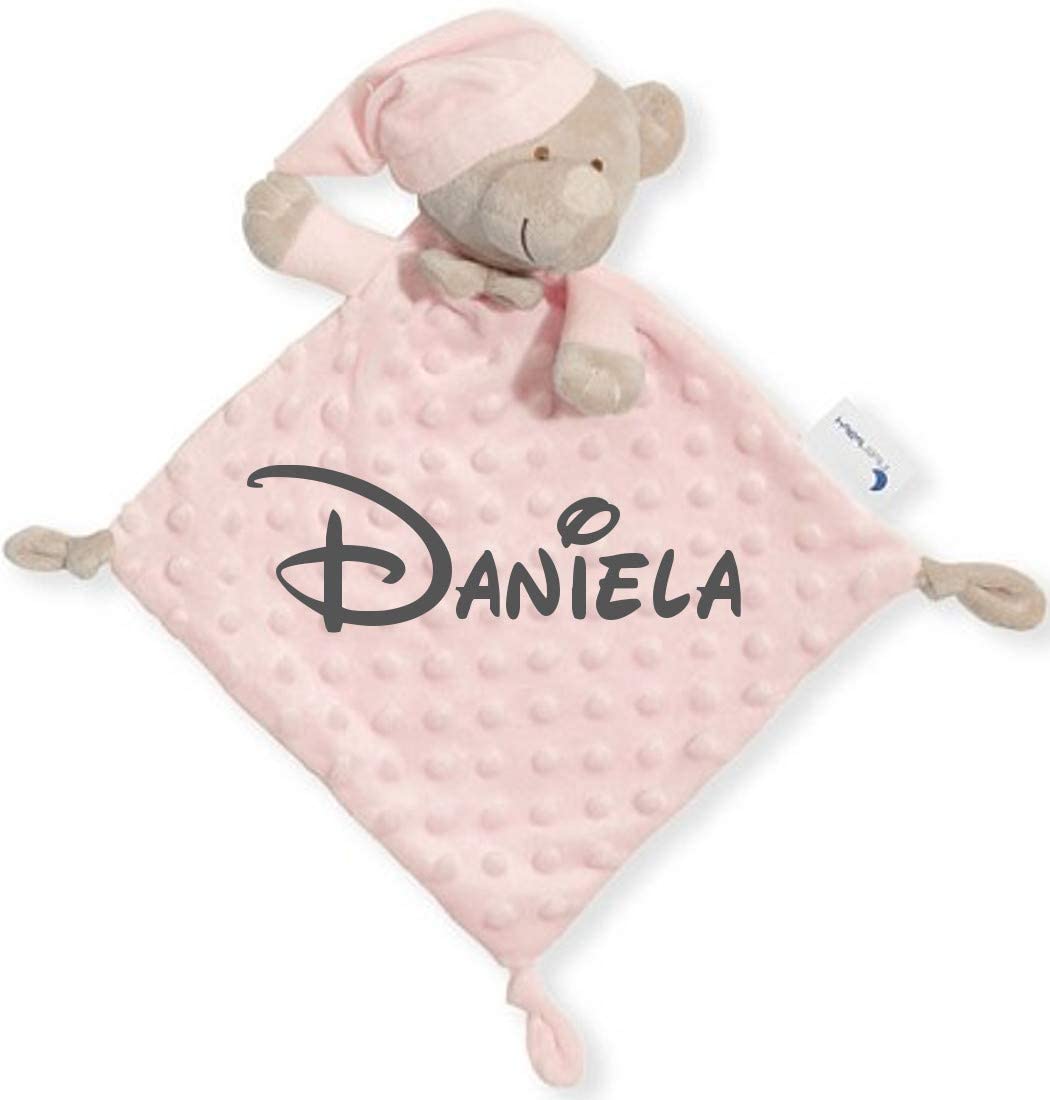 mibebestore Dudu Bebé Recién Nacido Personalizado con Nombre Bordado – Dou Dou Suave y Manta Sensorial – Regalo Bebé Original Unisex para Niño o Niña – Apego y Cuna (Mantita Rosa)