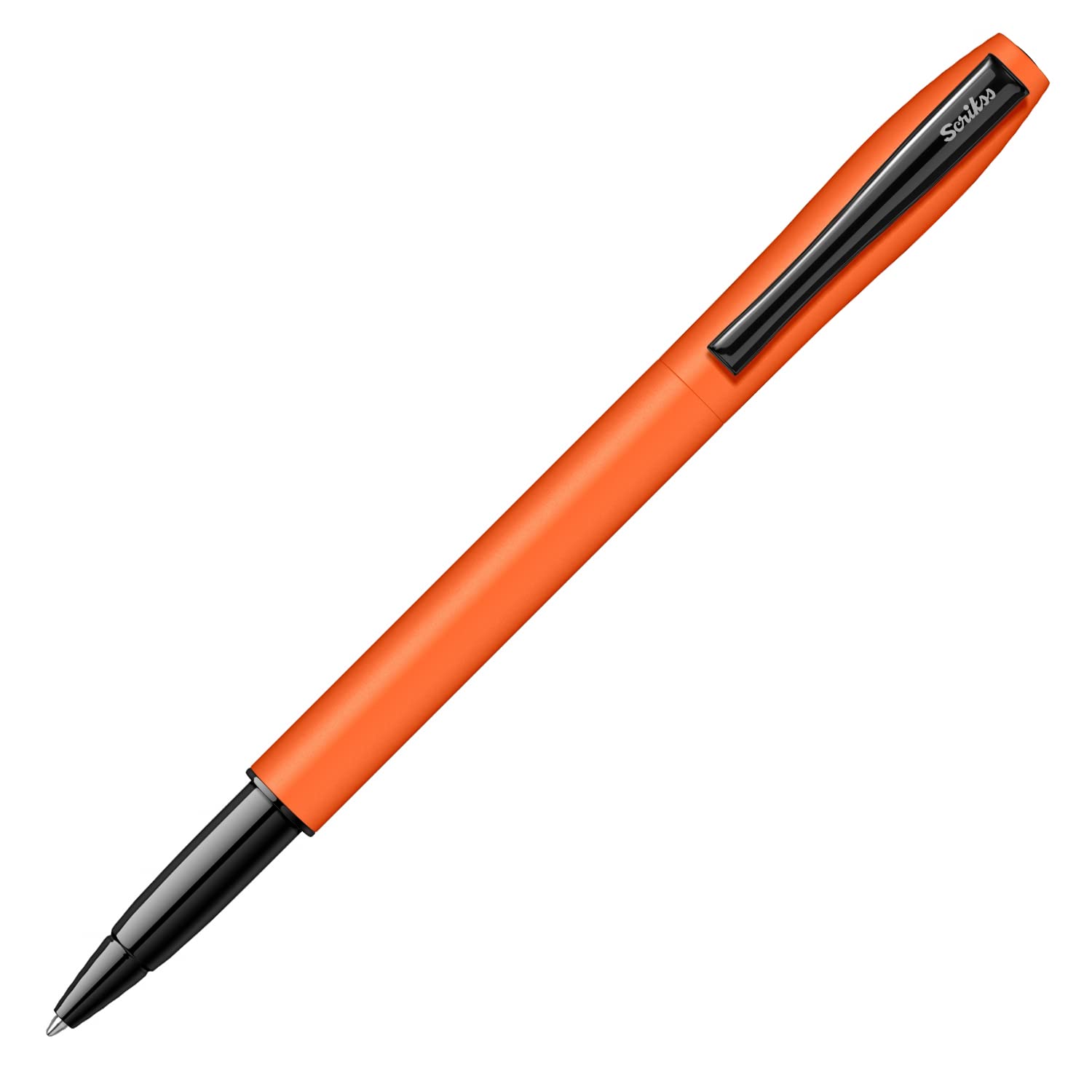 Scrikss Carnival 0.7mm Roller Ball Point Pen - Matte Neon Orange SS Barrel & Cap, Layered With Epoxy Paint, SS Clip With Glossy Black Lacquer, ABS Black Grip For Writing Gift Adults Office Use