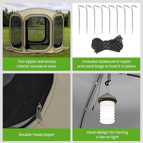 10x10 Pop-up Screen House Tent,Portable Screen Room for Outdoor with Storage Bag,Pop up Gazebo with Mosquito Netting,Screened in Canopy for Camping with 2 Zipper Entrances for Traile/Deck/Wading Pool