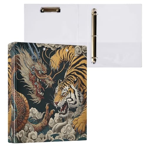 ALAZA Tiger Dragon Cloud 3 Ring Binder Holds of 200 Sheets Fits Letter Sized Paper D-Ring Organizer for School Home Work Office Supplies 1 Pack