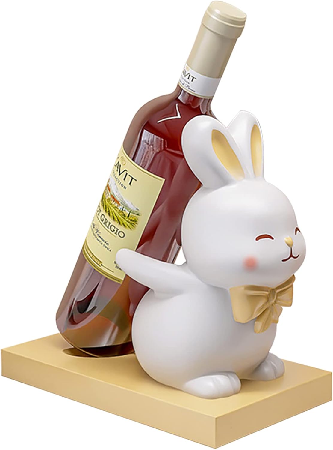 Modern Resin Wine Holder With Wood Base|Small Wine Rack Countertop Decor Display Rack|Creative Cute Rabbit Wine Storage Shelf|Tabletop Wine Bottle Organizer Rack,Yellow,18x11x18cm(7.0x4.3x7.0in)