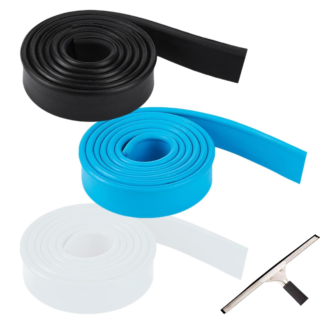 Limpiacristales de Silicona de 3 Piezas, Goma, Silicona, Suave, Recambio de Goma para Ventanas y Cristales, Largo 105 cm, Recambio, Recortable, Blanco/Negro/Azul