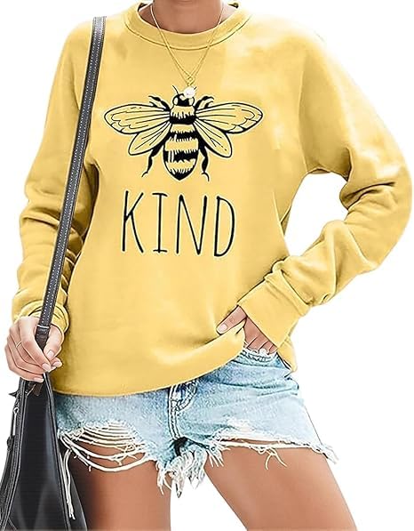 Bee Kind Graphic Sweatshirt, Long Sleeve Crewneck Pullover, Pink and Yellow-image-36