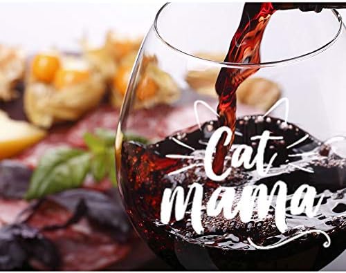 Yalucky Cat Mama Stemless Wine Glass Cat Lover Gifts Funny Cat Gift for Women Cat Lady Mom to be Mom Gifts Mothers Day Birthday Christmas (Cat Mama)