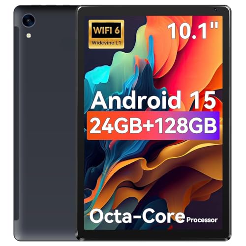 Dernière tablette 2026, tablette Android 15 de 10,1" avec processeur Octa-core 24 Go de RAM 128 Go de ROM Écran tactile HD IPS, Wi-Fi 6, BT 5.0, double caméra, tablettes Android